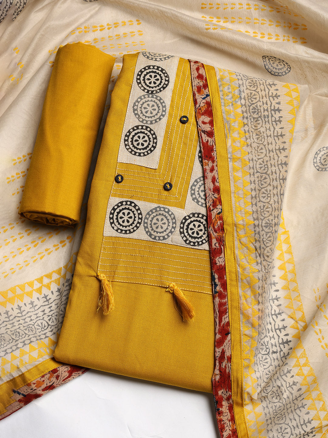 Neck Embroidered Cotton Blend Unstitched Suit With Dupatta