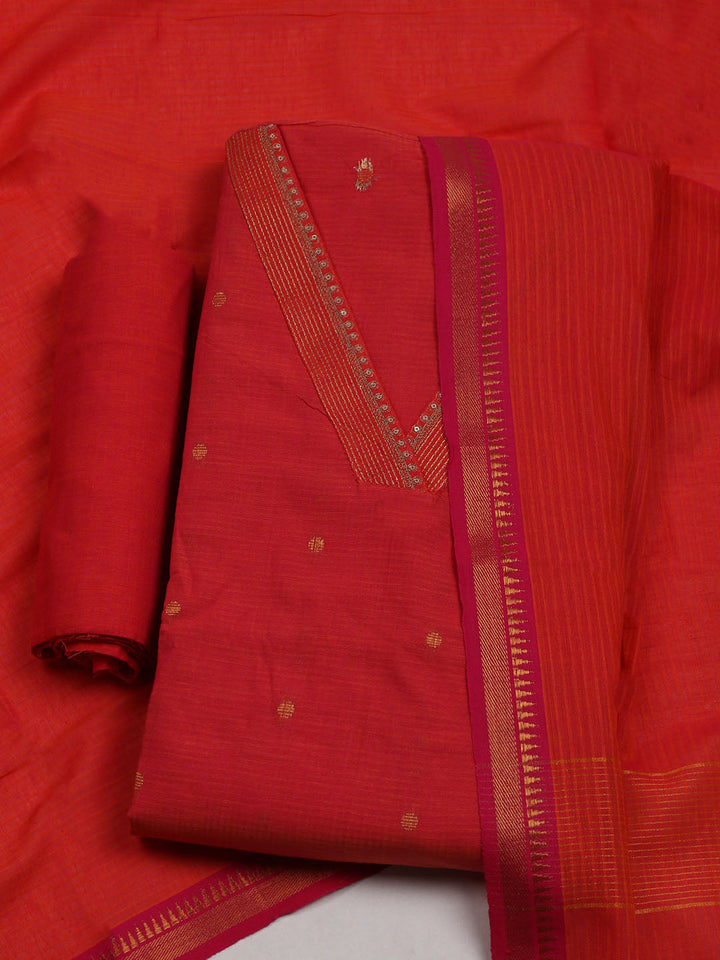 Neck Embroidered Cotton Blend Unstitched Suit With Dupatta