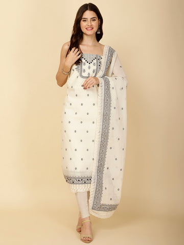 Embroidery Kota Cotton Unstitched Suit Piece With Dupatta