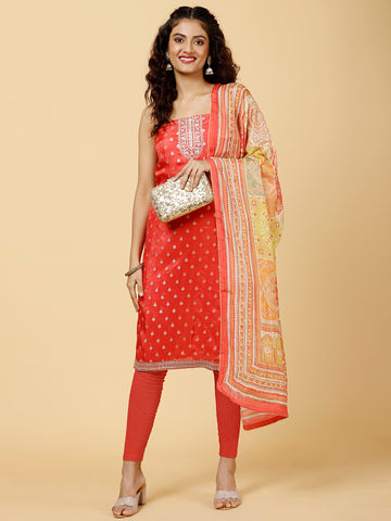 Woven Booti Chanderi Unstitched Suit Piece With Dupatta