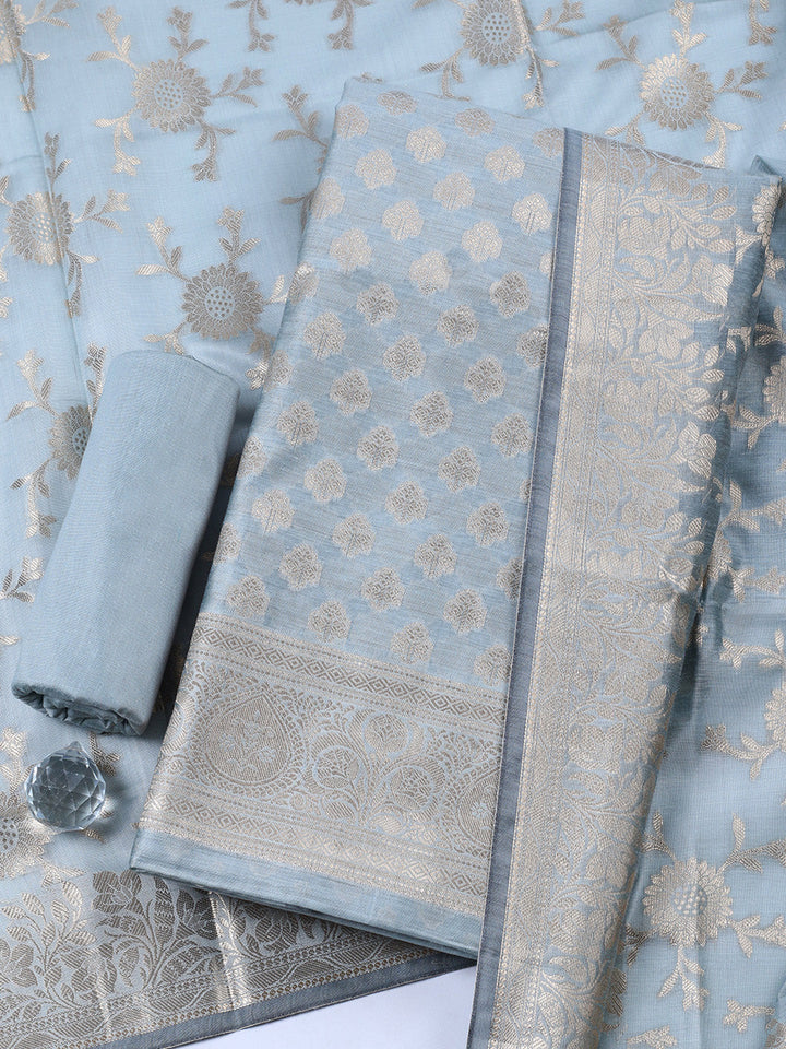 Woven Design Chanderi Unstitched Suit With Pant &amp; Dupatta