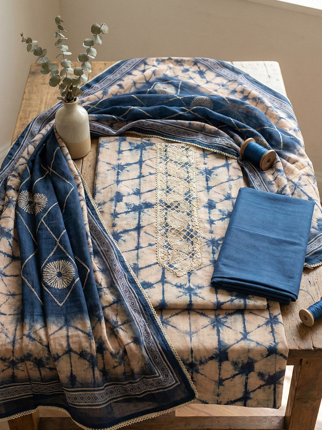 Embroidered Cotton Blend Unstitched Suit With Pant &amp; Dupatta