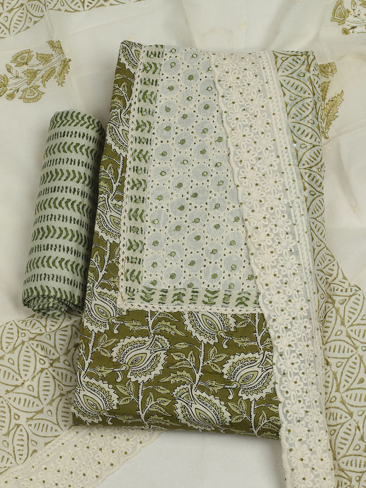 Printed Cotton Unstitched Suits Printed Suit With Pant &amp; Dupatta