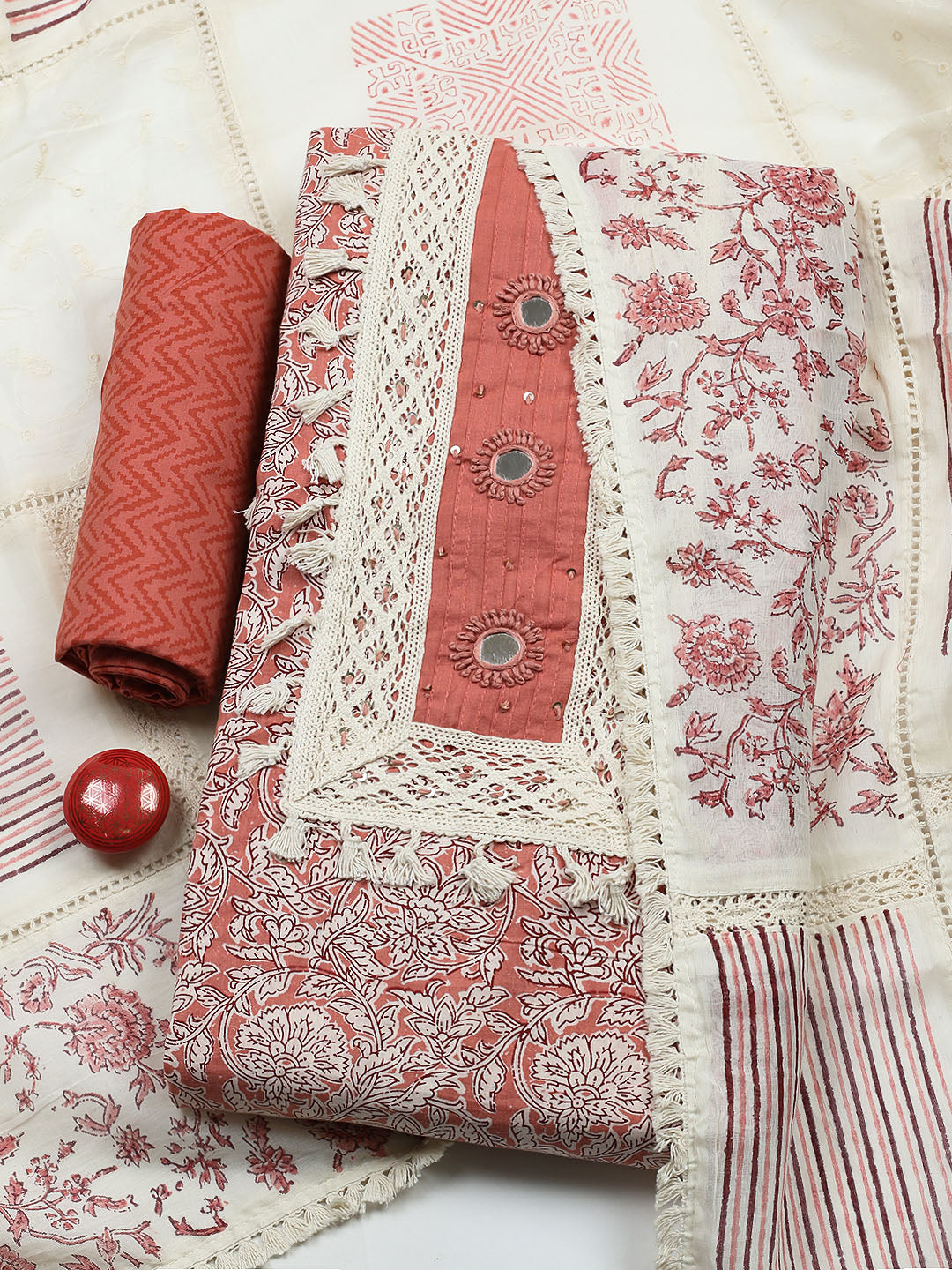 Embroidered Cotton Blend Unstitched Suit With Pant &amp; Dupatta