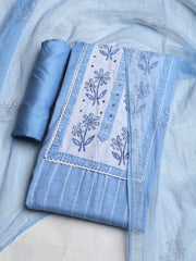 Patch Neck Cotton Blend Unstitched Suit With Dupatta