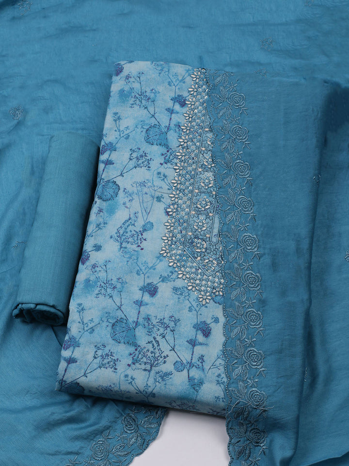 Embroidered Cotton Blend Unstitched Kurta With Pant &amp; Dupatta