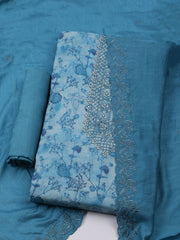 Embroidered Cotton Blend Unstitched Kurta With Pant & Dupatta