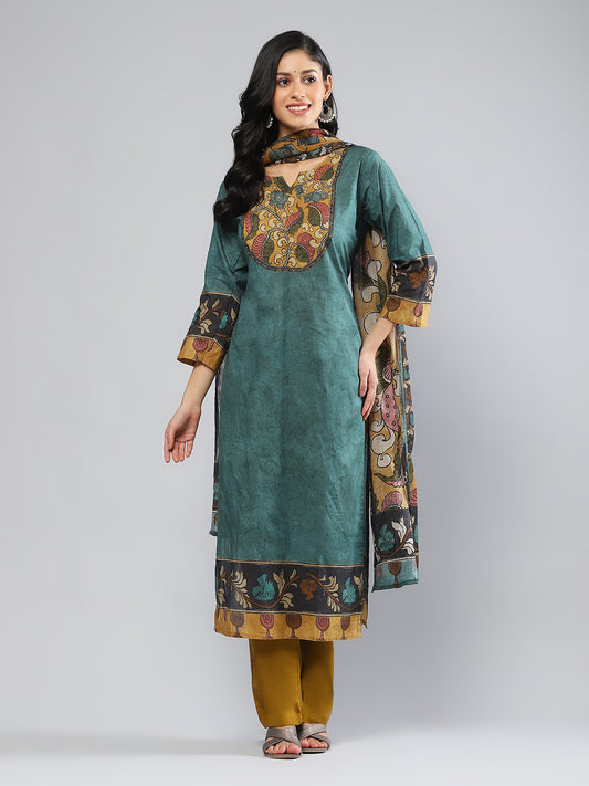 Printed Cotton Blend Kurta With Pants & Dupatta
