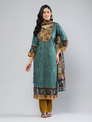 Printed Cotton Blend Kurta With Pants & Dupatta