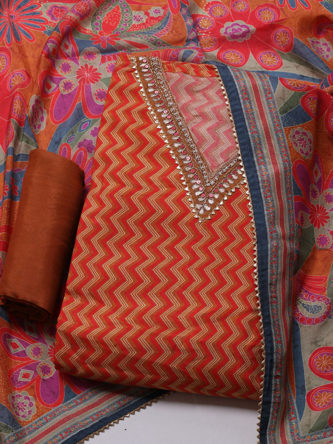 Neck Embroidered Muslin Unstitched Suit With Dupatta