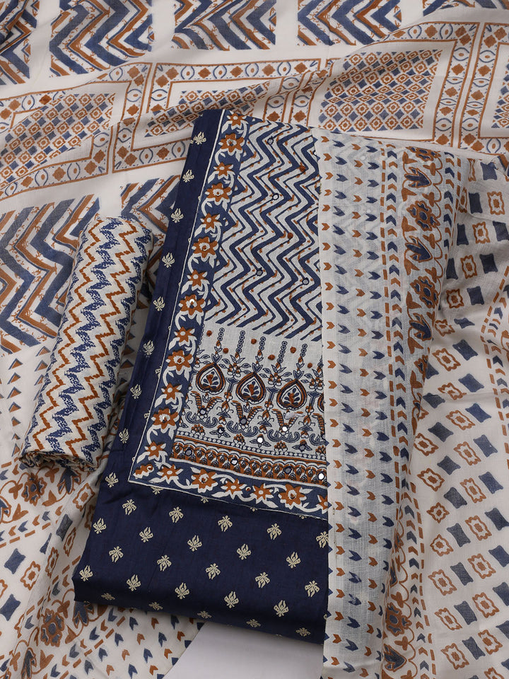 Printed Cotton Blend Unstitched Suit With Dupatta