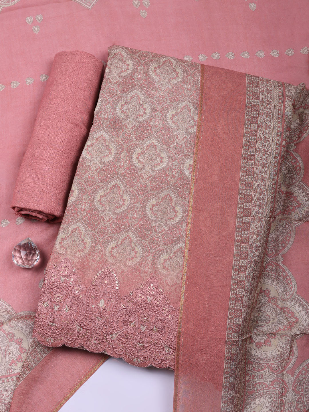 Embroidered Muslin Unstitched Suit With Pant &amp; Dupatta