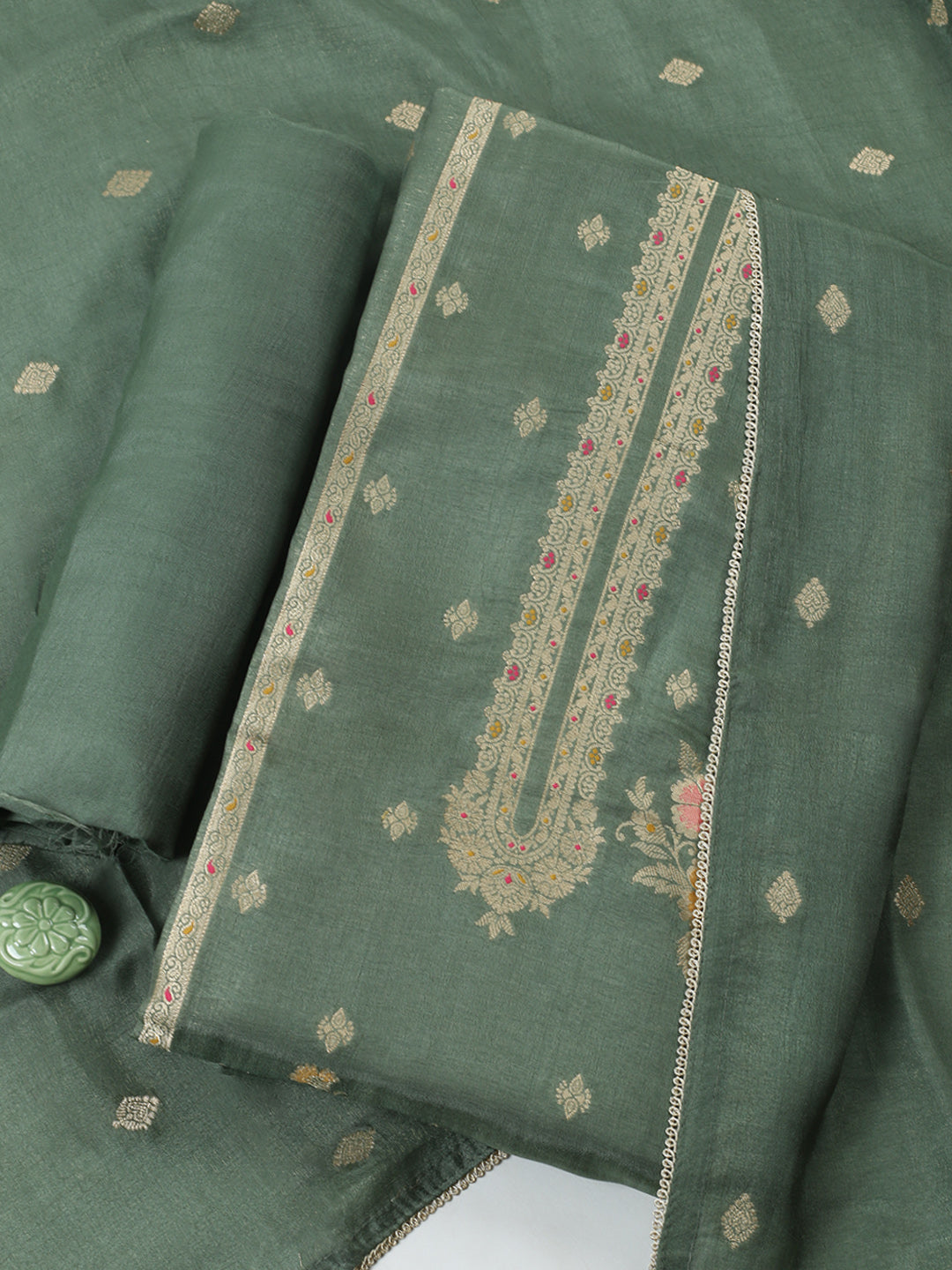 Woven Design Chanderi Unstitched Suit With Pant &amp; Dupatta