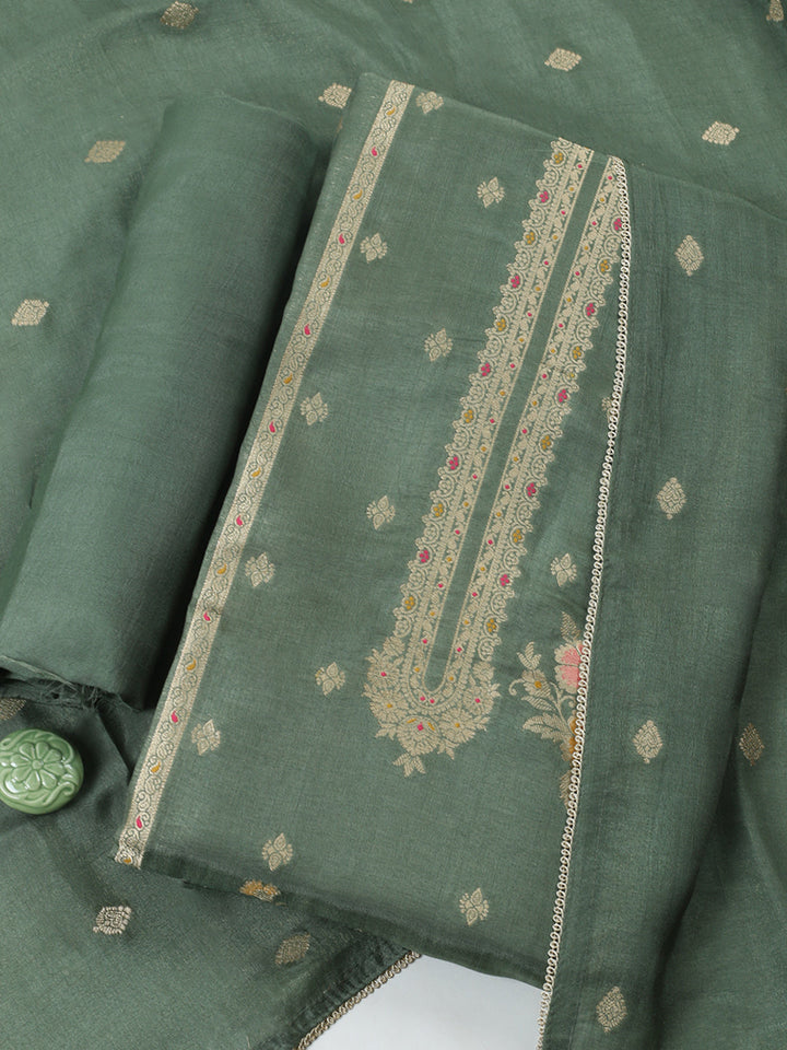 Woven Design Chanderi Unstitched Suit With Pant &amp; Dupatta