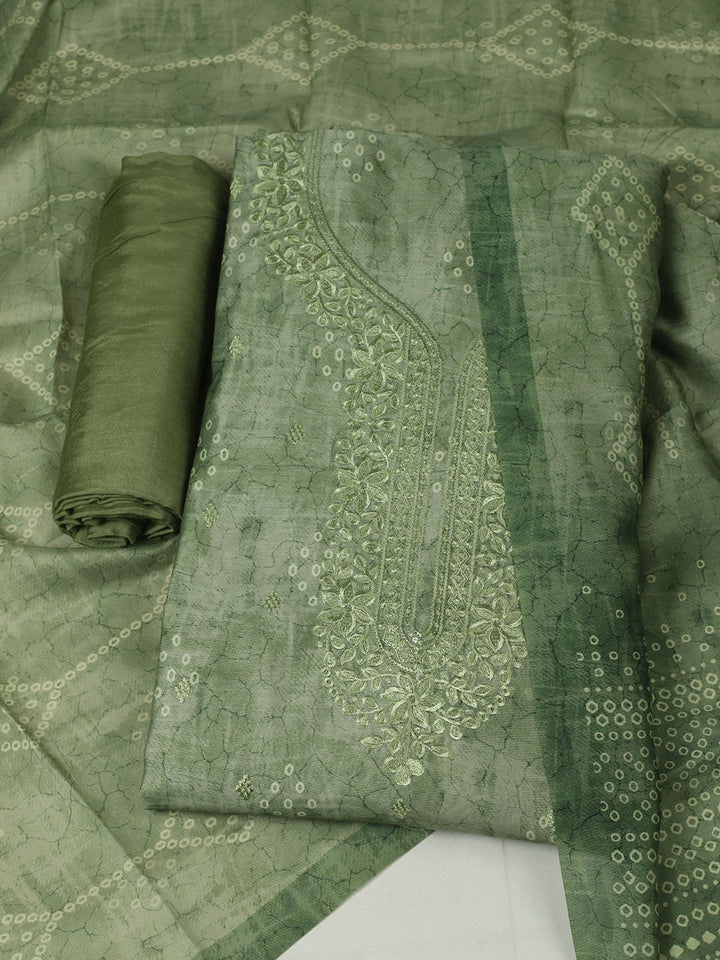Printed Chanderi Unstitched Suit With Pant &amp; Dupatta