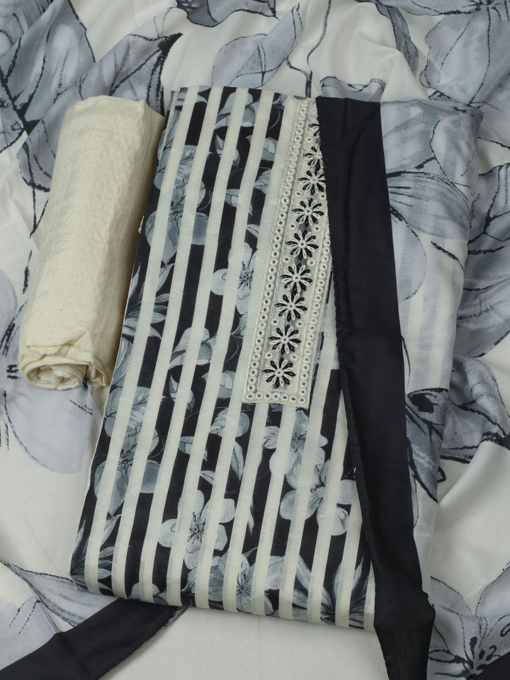Embroidered Muslin Unstitched Suit With Pant &amp; Dupatta