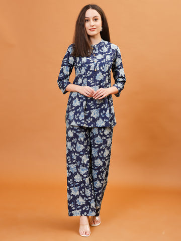 Digital Printed Cotton Blend Kurta With Pants