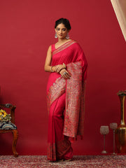 Woven Design Art Silk Hot Pink Saree