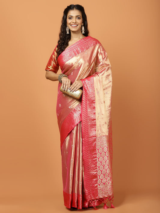 Plain Zari Border Banarasi Woven Saree