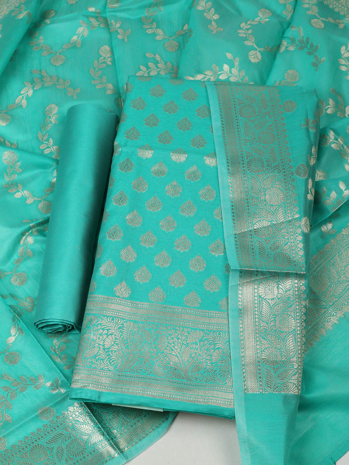 Woven Design Chanderi Unstitched Suit With Pant &amp; Dupatta