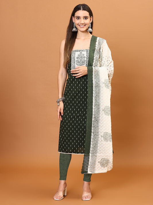 Neck Patch Printed Cotton Unstitched Suit Piece With Dupatta