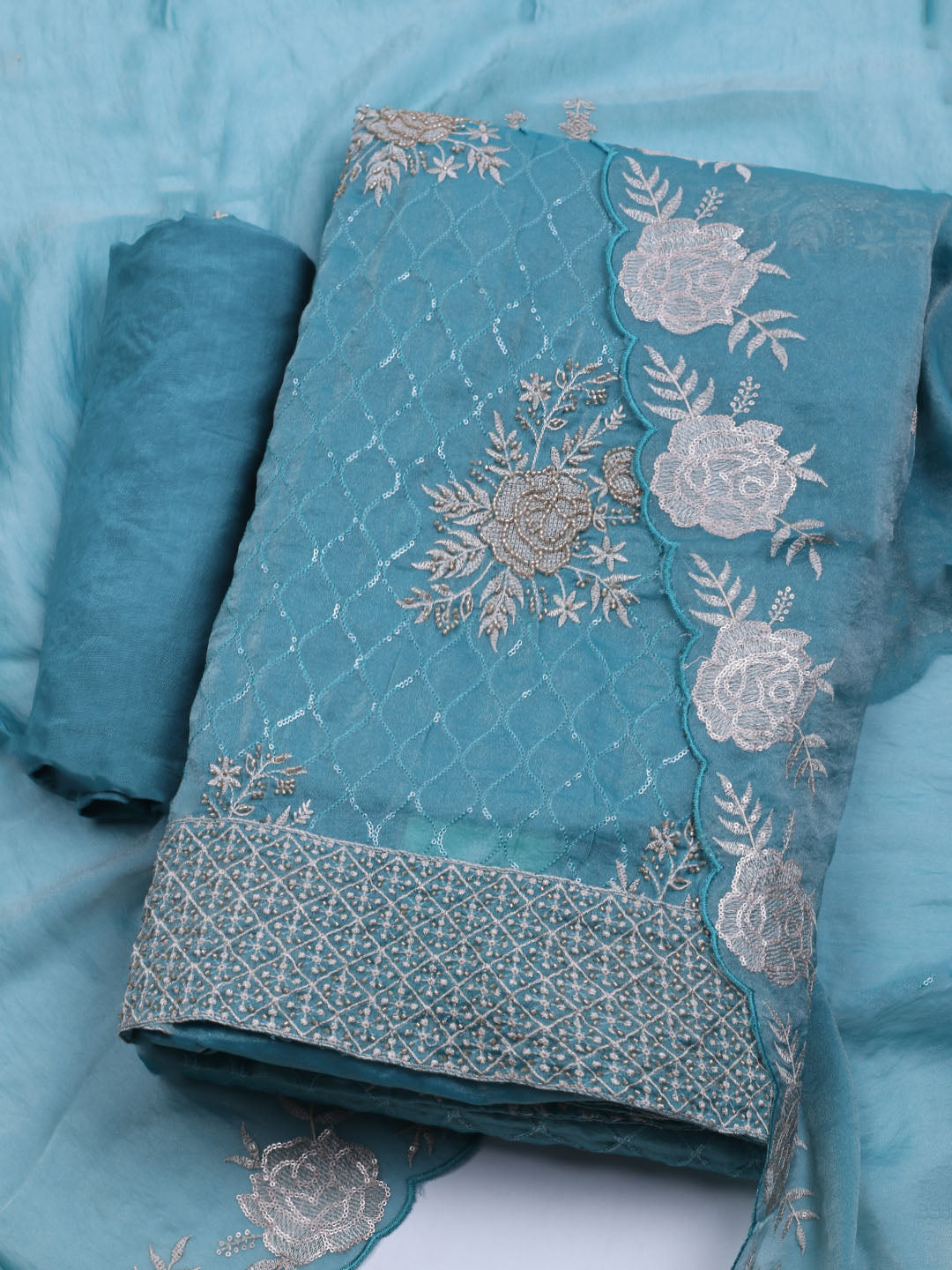 Embroidered Tissue Unstitched Suit With Dupatta