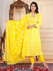 Neck Embroidery Cotton Blend Kurta With Pants & Dupatta