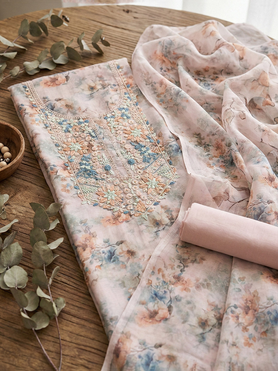 Embroidered Linen Unstitched Suit With Pant