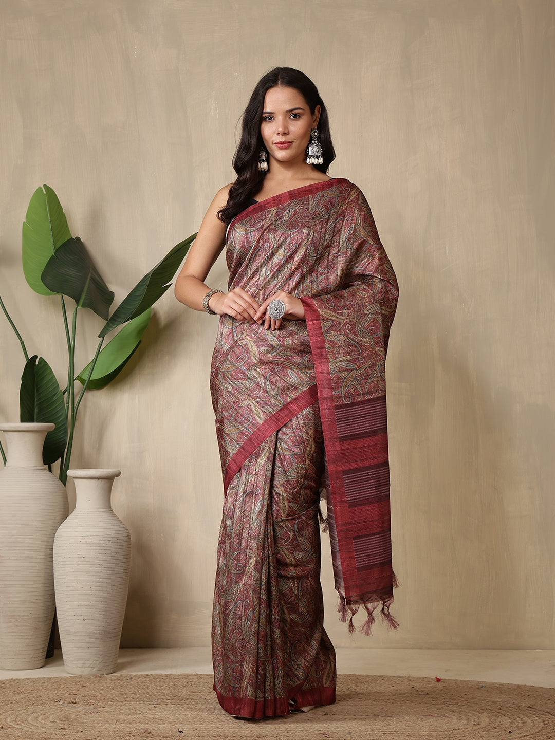Printed Tussar Silk Saree