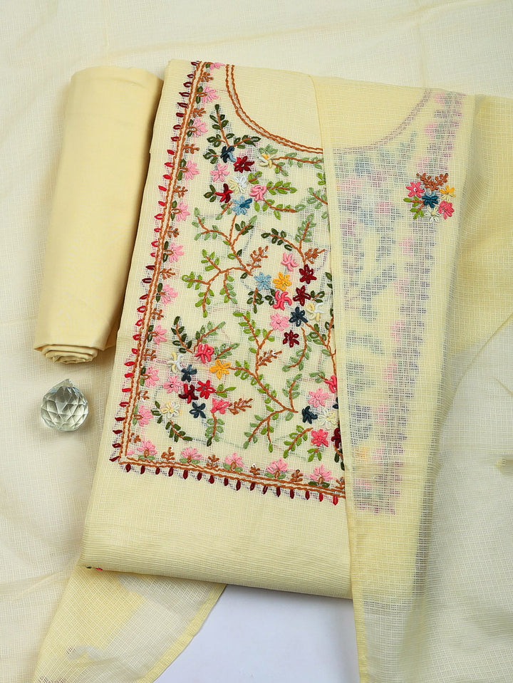 Embroidered Cotton Blend Unstitched Suit With Pant &amp; Dupatta