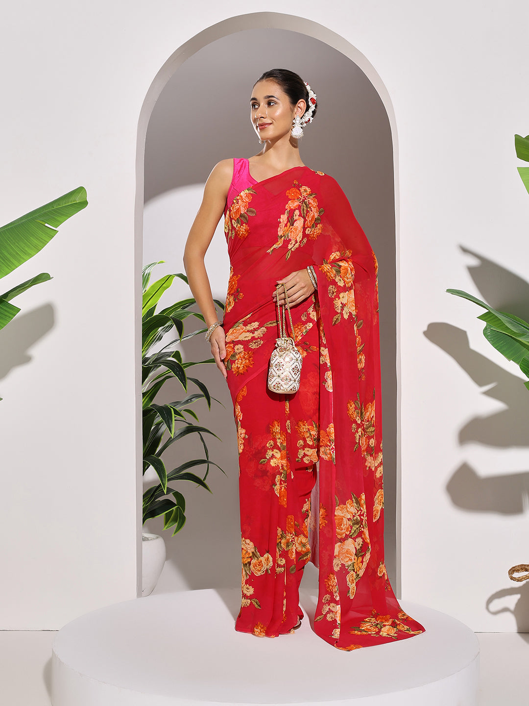 Floral Printed Georgette Saree