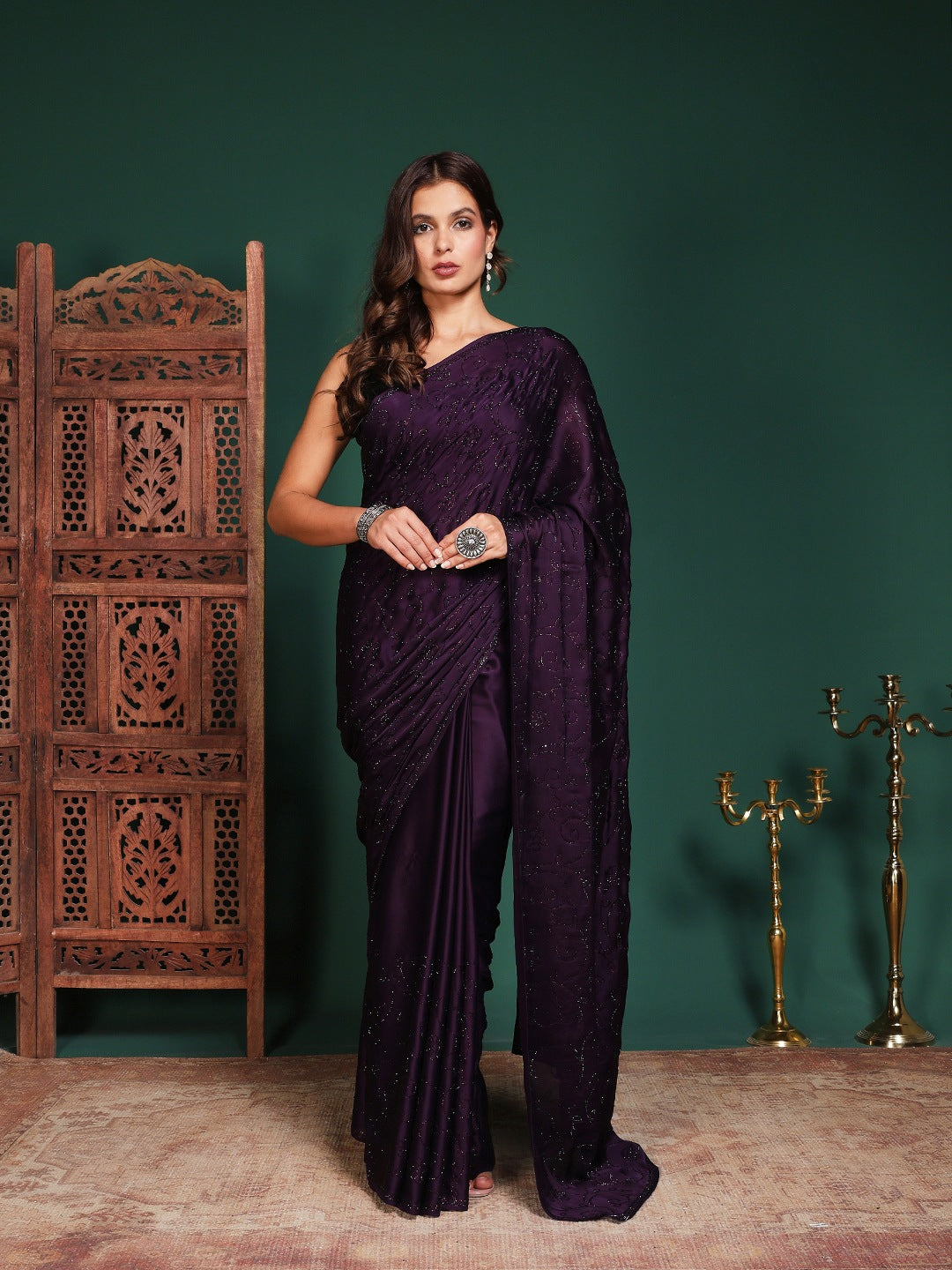 Embroidered Satin Saree