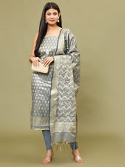 Woven Chanderi Unstitched Suit With Dupatta