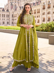 Embroidered Art Silk Suit With Gharara & Dupatta