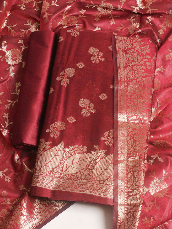 Woven Design Chanderi Unstitched Suit With Pant &amp; Dupatta