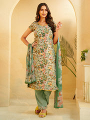 Printed Crepe Unstitched Suit With Pant & Dupatta