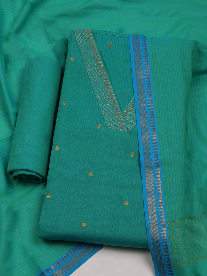 Neck Embroidered Cotton Blend Unstitched Suit With Dupatta