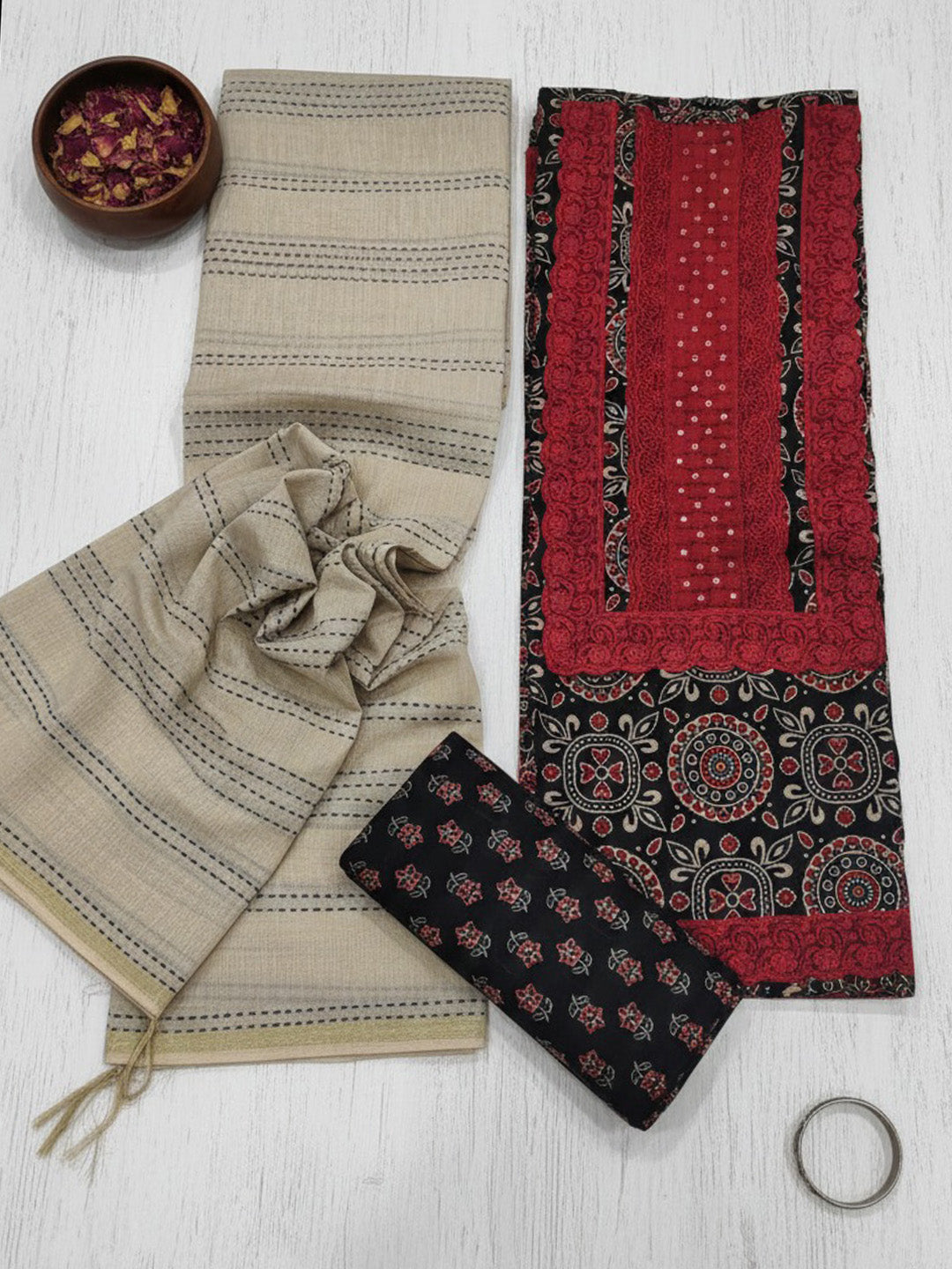 Printed Cotton Blend Unstitched Suit With Pant &amp; Dupatta