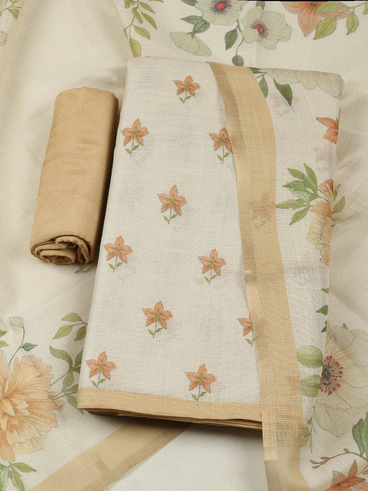 Printed Tissue Unstitched Suit With Pant &amp; Dupatta