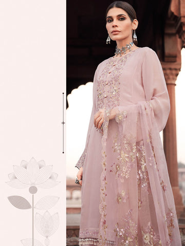 Neck Embroidered Organza Unstitched Suit Piece With Dupatta