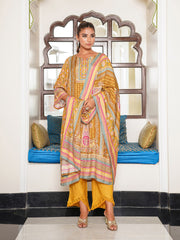 Sequins Embroidery Muslin Kurta With Pants & Dupatta