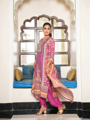 Sequins Embroidery Muslin Kurta With Pants & Dupatta