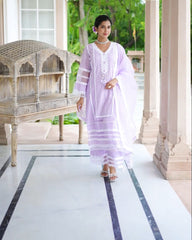 Embroidered Cotton Kurta With Pants & Dupatta