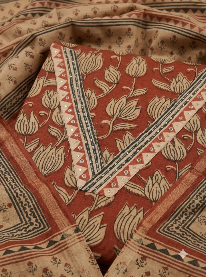 Maroon Chanderi Printed Unstitched Dress Material