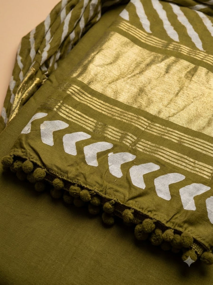 Mehndi Cotton Blend Printed Unstitched Dress Material