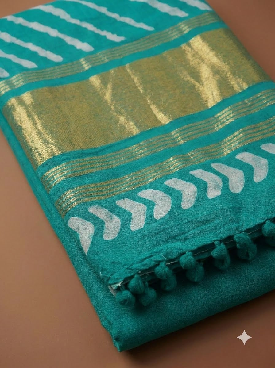Rama Green Cotton Blend Printed Unstitched Dress Material