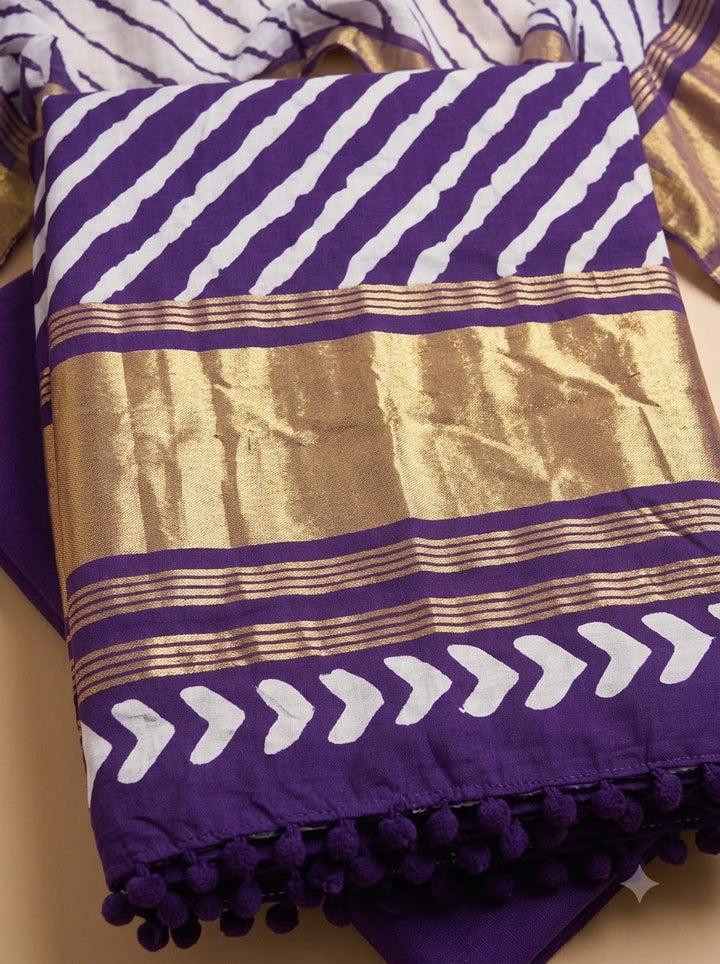 Purple Cotton Blend Printed Unstitched Dress Material