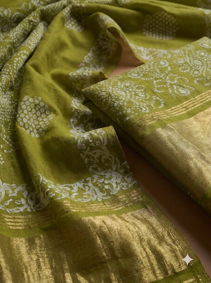 Mehndi Cotton Blend Printed Unstitched Dress Material
