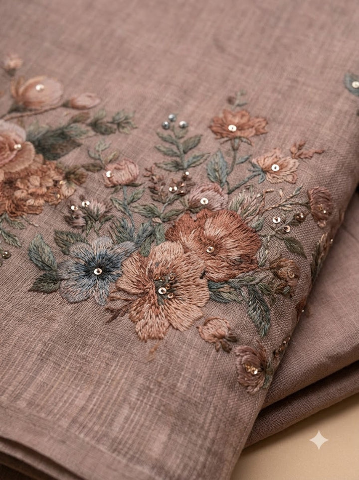 Onion Pink Linen Blend Printed Unstitched Dress Material