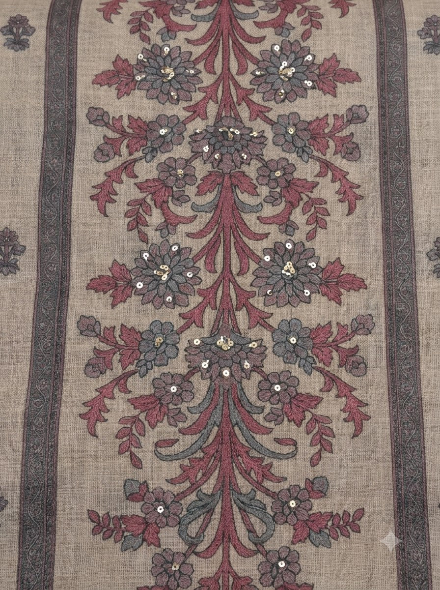 Onion Pink Linen Blend Printed Unstitched Dress Material